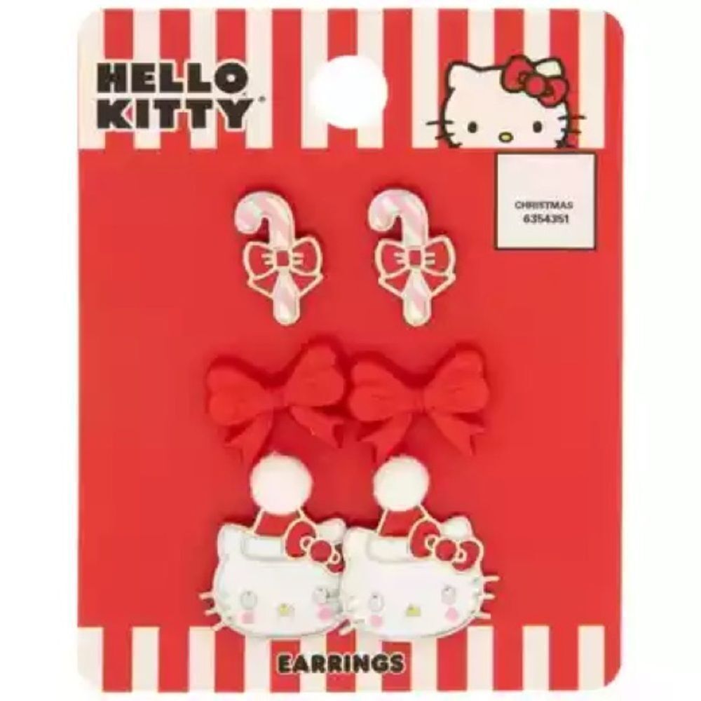 New 3 Festive Hello Kitty Earrings NWT